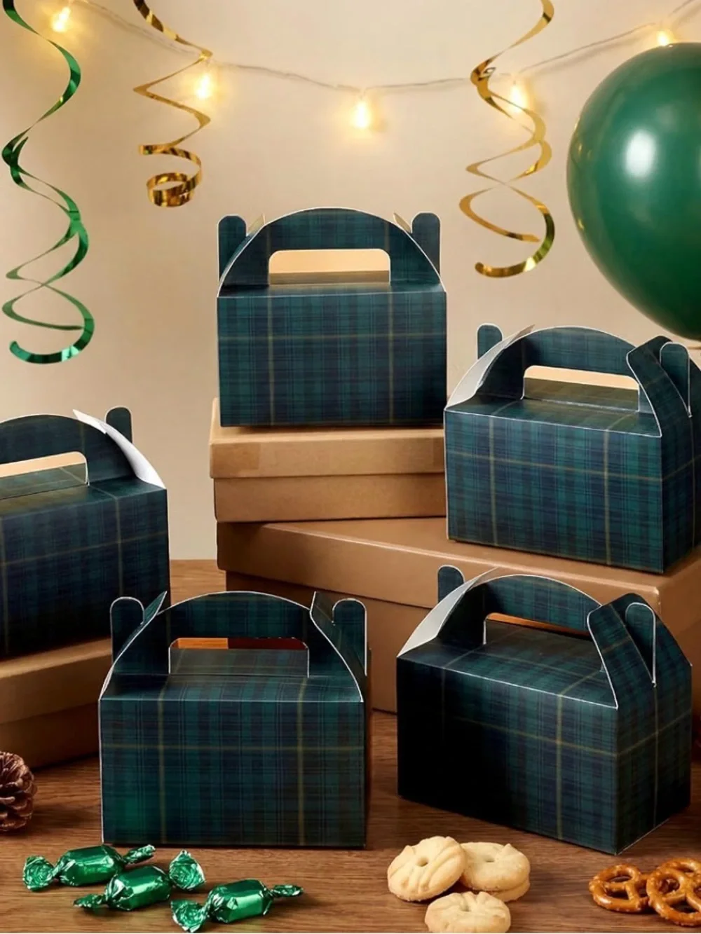 24 Pcs Green Tartan Plaid Gift Boxes Bulk, 6 x 3.5 x 3.5 Inches
